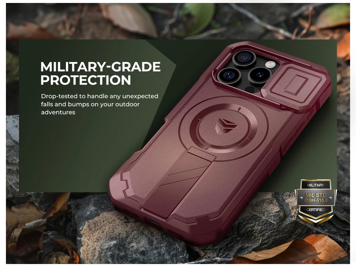 For iPhone 16 Pro Case with MagSafe Rugged Armor Shockproof  with Built-in Sliding Camera Cover Built-in Screen Protector holder