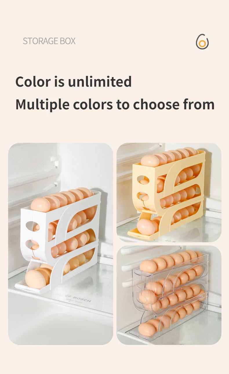 3/4-Layer Egg Storage Box – Automatic Rolling Slide Refrigerator Side Door Egg Rack Organizer