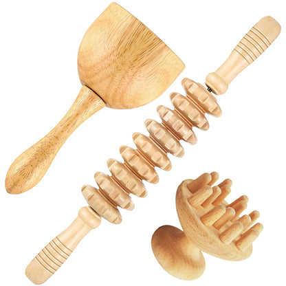 3Pcs Wood Therapy Massage Tools Maderoterapia Kit Wooden Gua Sha Tool Wood Roller Massage Tool Mushroom Massager Anti Cellulite