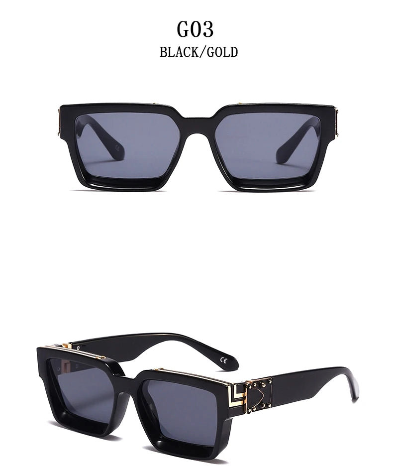Retro Millionaire Square Sunglasses With UV400 Protection