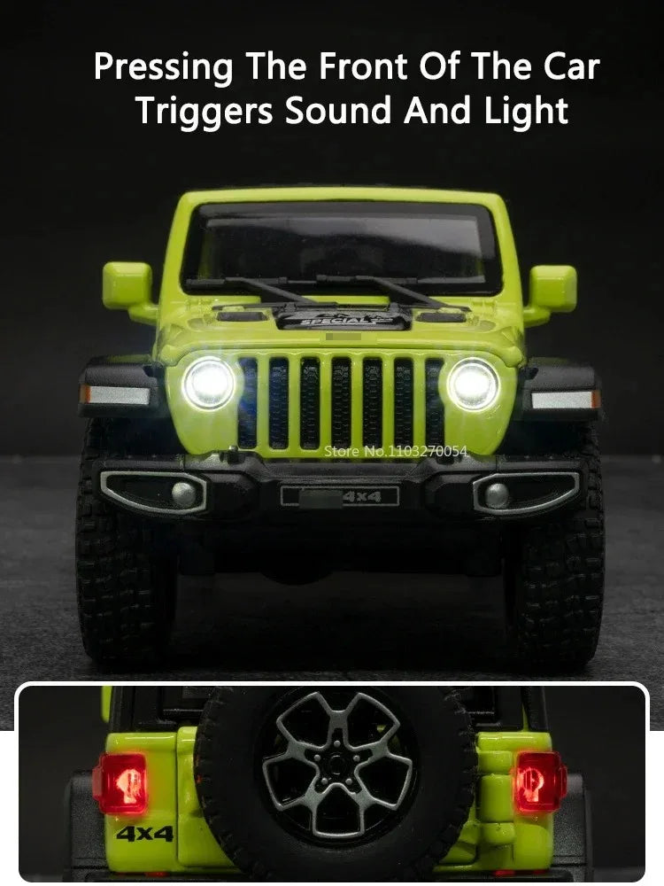 1:32 Wrangler Rubicon Model Toy Alloy Diecast Car Doors Opened Sound Light Pull Back Miniature Off-road Vehicle  Holiday Gift