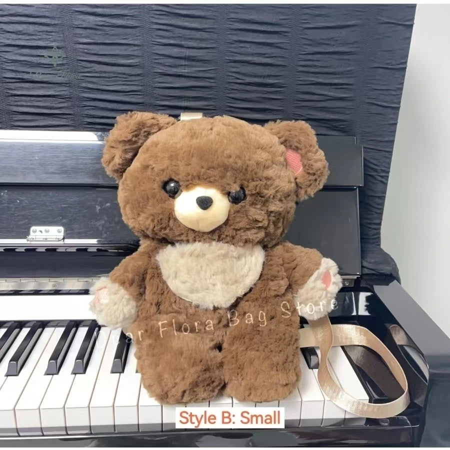 Y2K Cute Brown Bear Plush Backpack Soft Shoulder Bag