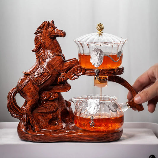 Heat-resistant Kungfu Tea Drinking Tea Set Creative Horse Teapot Full Automatic Glass Teapot Infuser Magnetic Water Diversion