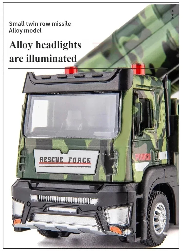 1:32 Ladder Truck Water Tanker Military Missile Rocket Launcher Trucks Model Toy Car Metal Diecast Sound Light Models Boys Gifts