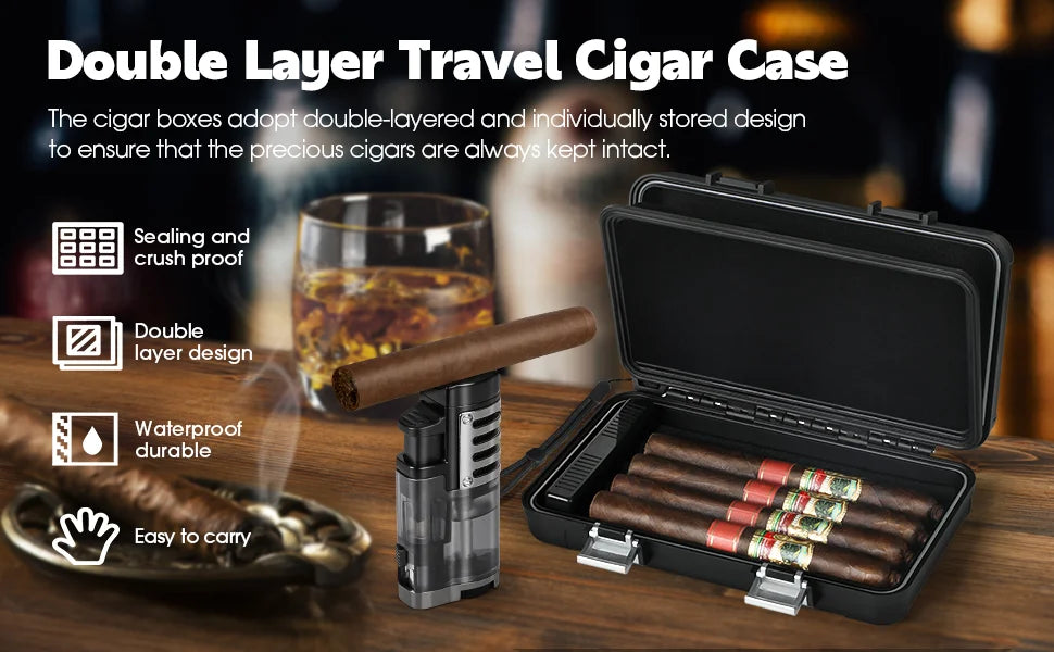 Portable Travel Cigar Humidor,Double Cigar Humidor with Separate Storage for Cigar Accessories,Holds 5 Cigars