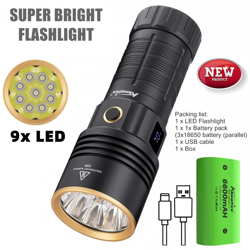 180W 9 LED High Power Rechargeable Flashlight