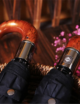Windproof British Style Umbrella Automatic Rain Wood Handle