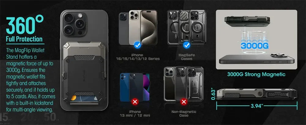 Tripod Phone Stand Credit Card Holder for iPhone 16/15/14/13/12 Adjustable Phone Stand Compatible with MagSafe