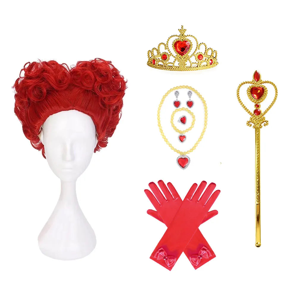 Anime Alice in Wonderland The Red Queen Red Short Curly Wig Cosplay Costume Heat Resistant Synthetic Hair Women Cosplay Wigs