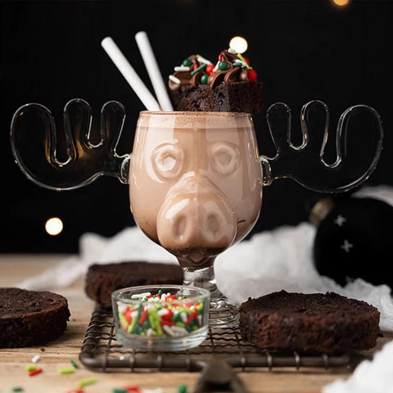 1/2pcs Reindeer Wine Glass Cocktail Juice Cup Clear Beer Mug Water Milk COFFE Whiskey Glasses Drinkware Shot Cups