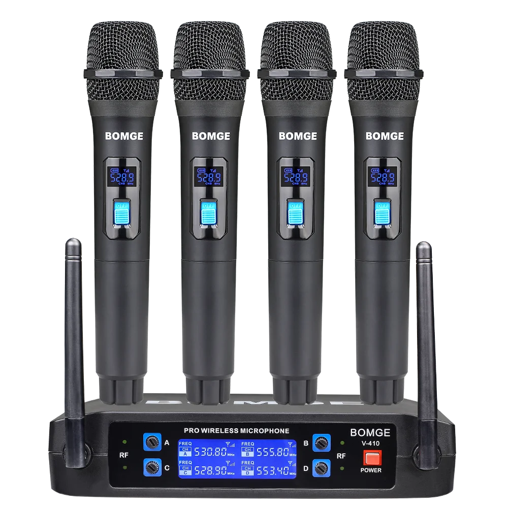 4 Channel Wireless Microphone System with Handheld Dynamic Mics and Long Range