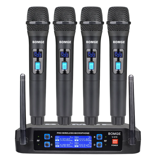 4 Channel Wireless Microphone System with Handheld Dynamic Mics and Long Range
