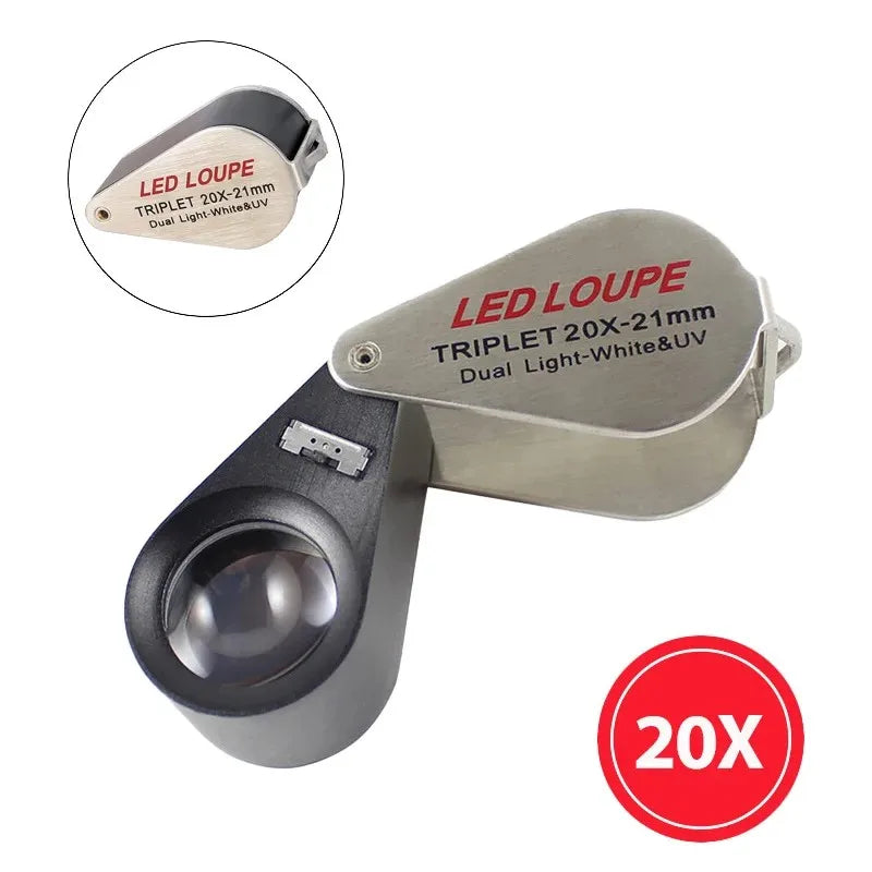 10X–40X LED UV Jewelry Loupe Magnifier Foldable Metal