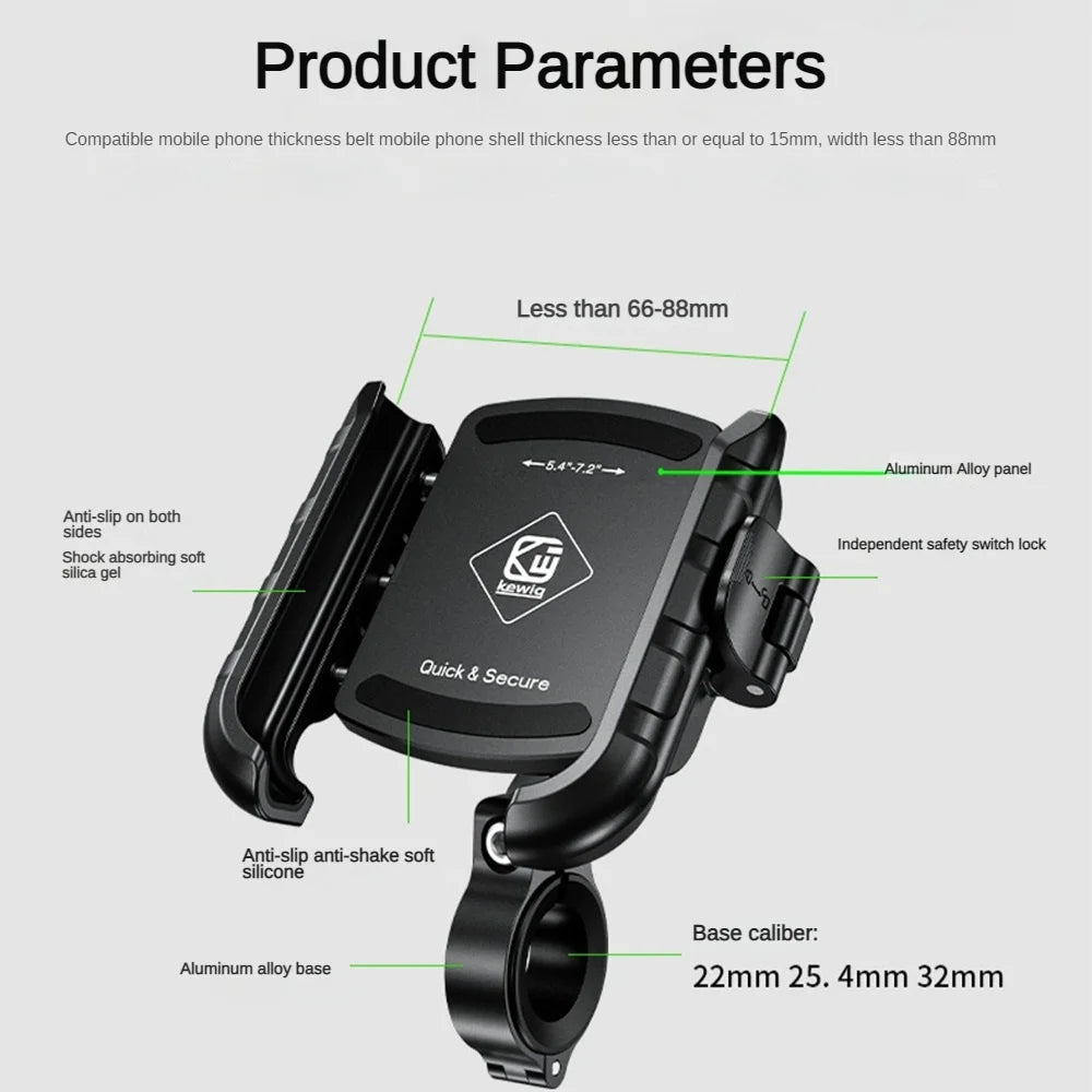 Motorcycle Phone Holder One-Touch Auto Quick Lock Bike Phone Mount ATV Bicycle Scooter Phone Holder with Aluminum Handlebar Base