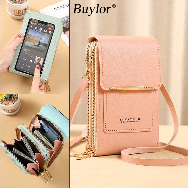 Touch Screen Mobile Phone Purse Soft Leather Shoulder Bag Female Handbags Cheap Small Wallet Crossbody Bags