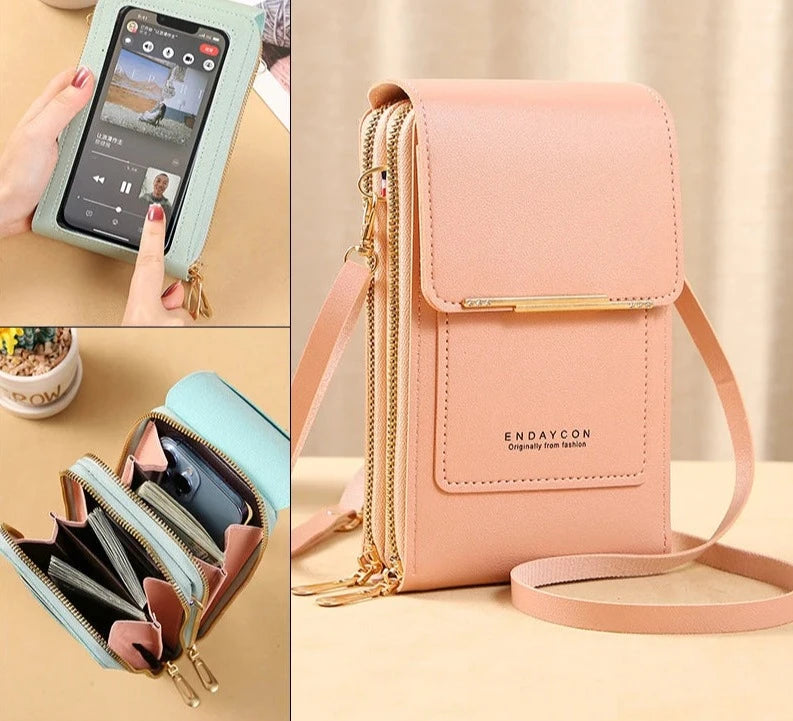 Handbag Touch Screen Cell Phone Purse Shoulder Bag Female Cheap Small Wallet Soft Leather Crossbody