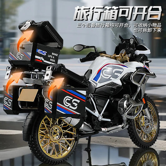 1:10 R1250GS Adventure Alloy Die Cast Motorcycle Model Vehicle Collection Sound and Light Off Road Autocycle Toys Car