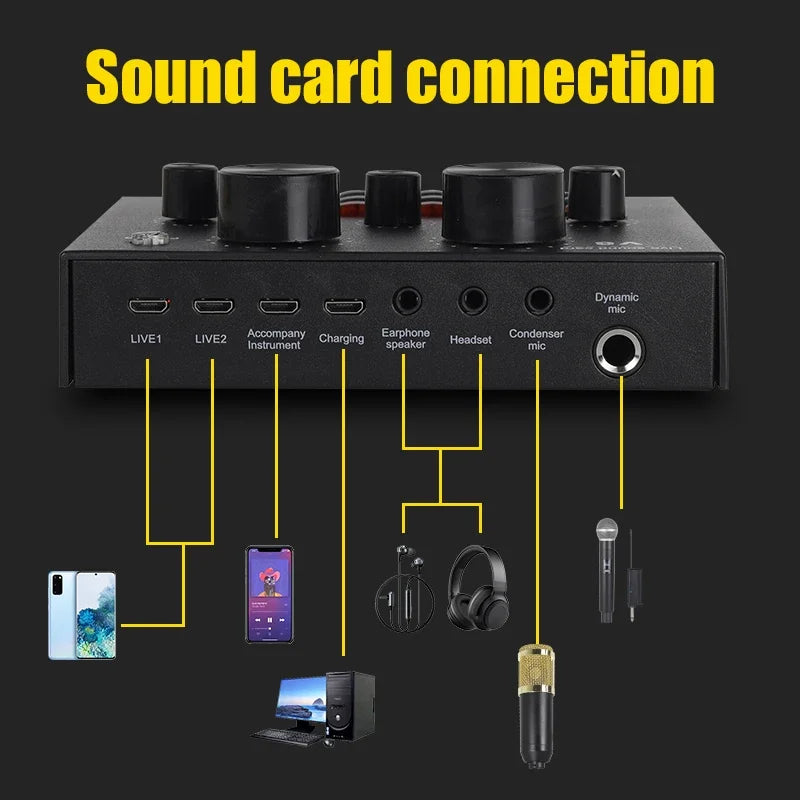 V8 USB Audio Mixer Sound Card For Live Streaming Podcast And Recording