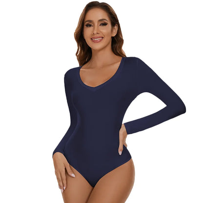 Bodysuit Women Body Shaper V Neck Slimming Jumpsuit Long-sleeved Winter Thermal Underwear Seamless Breathable Base Layer