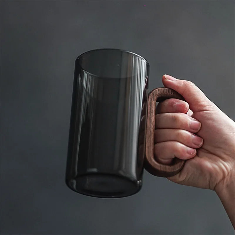350ml High Borosilicate Glass Coffee Cup with Walnut Wooden Handle Heat-Resistant Glass Home Tea Milk Coffee Mug Breakfast Cups