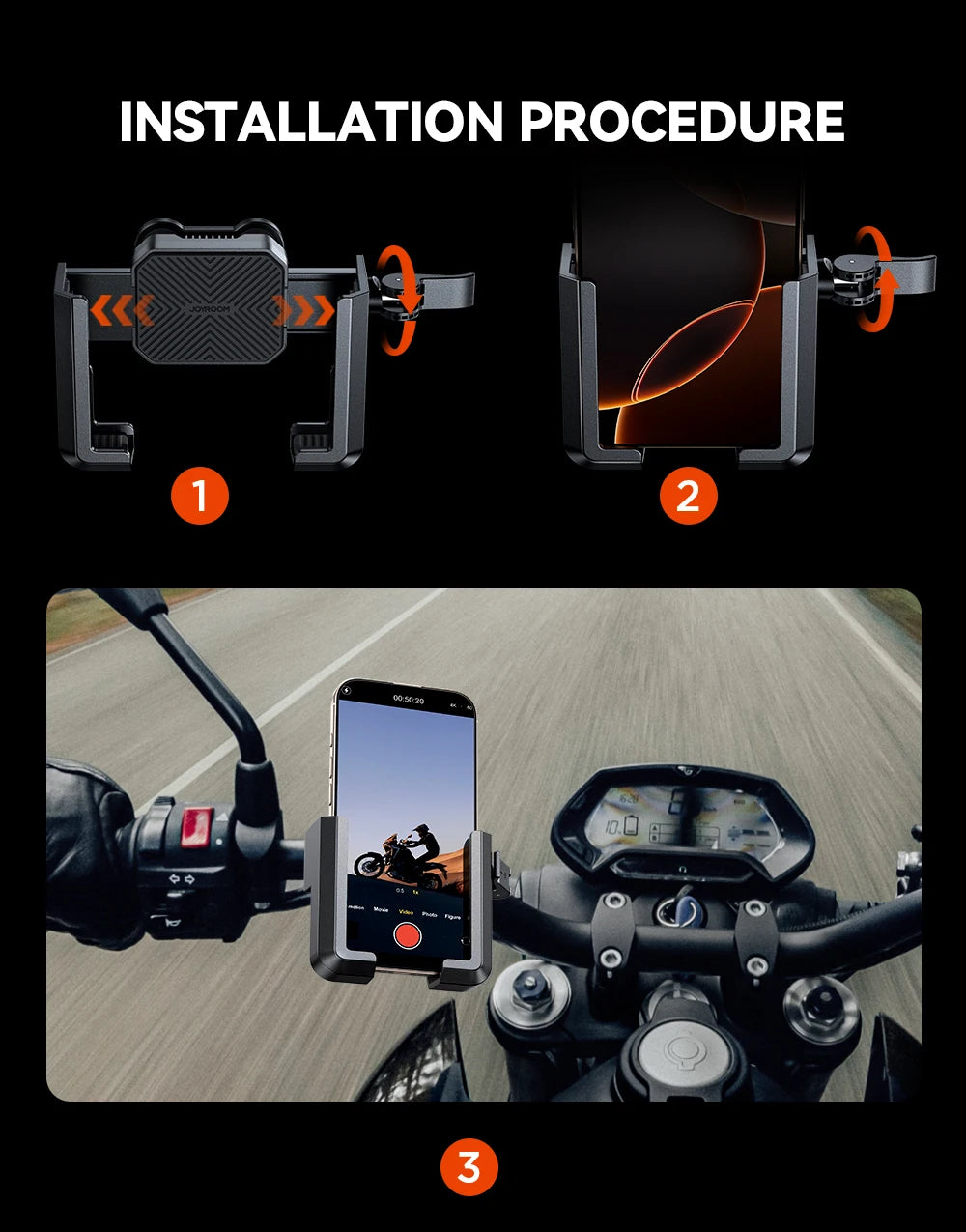 Shockproof Bike Phone Holder Half Enclosure 360° View Motorcycle Phone Mount Bicycle Cell Phone Holder For 4.7-7" Phones