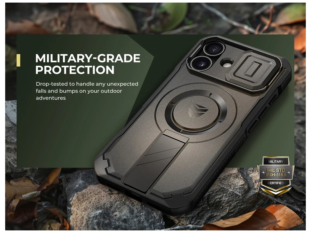 For iPhone 16 Compatible MagSafe Case with Slide Camera Cover and Adjustable Kickstand Shockproof Bumper Slim Protective Case