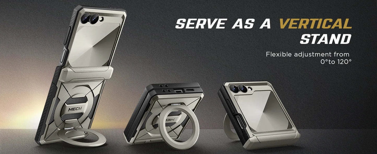 For Z Flip 7 FE/Z Flip 6 Cases Built-in  Ring Stand with Magsafe Full Coverage Hinge Protection Screen Protector Cover