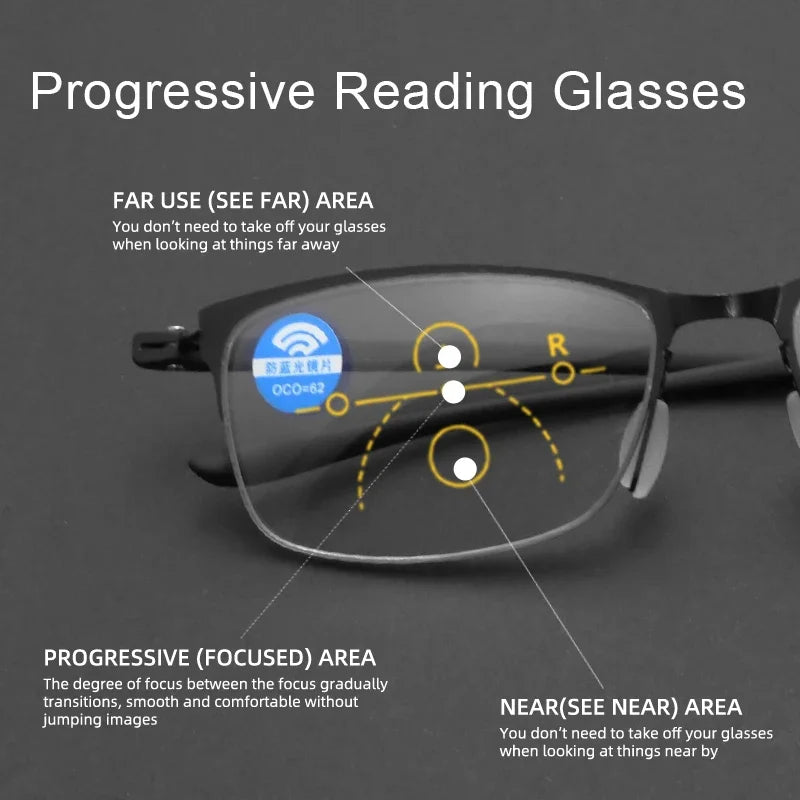 Half Frame Multifocal Reading Glasses for Men TR Progressive Bifocal Eyeglasses Blue Light Presbyopic Eyewear 1.0 2.0 3.0