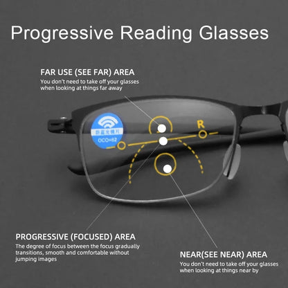 Half Frame Multifocal Reading Glasses for Men TR Progressive Bifocal Eyeglasses Blue Light Presbyopic Eyewear 1.0 2.0 3.0