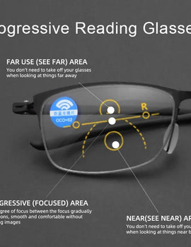 Half Frame Multifocal Reading Glasses for Men TR Progressive Bifocal Eyeglasses Blue Light Presbyopic Eyewear 1.0 2.0 3.0