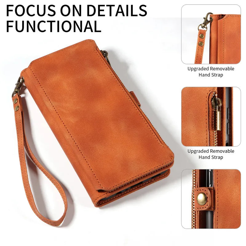Luxury Leather Flip Wallet Case with Lanyard for Samsung Galaxy S26 / S25 / S24 / S23 Ultra & Plus – Magnetic Full Coverage Phone Bag Cover