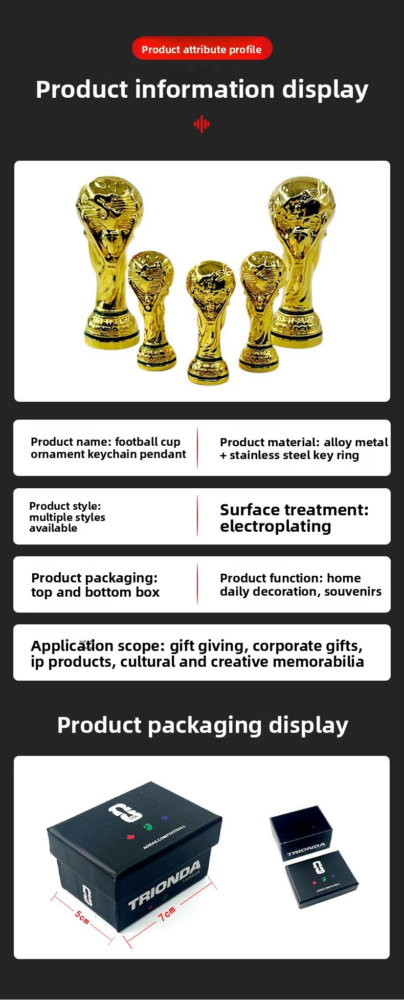 2026 Football Trophy Keychain Soccer Fan Backpack Charm Collectible