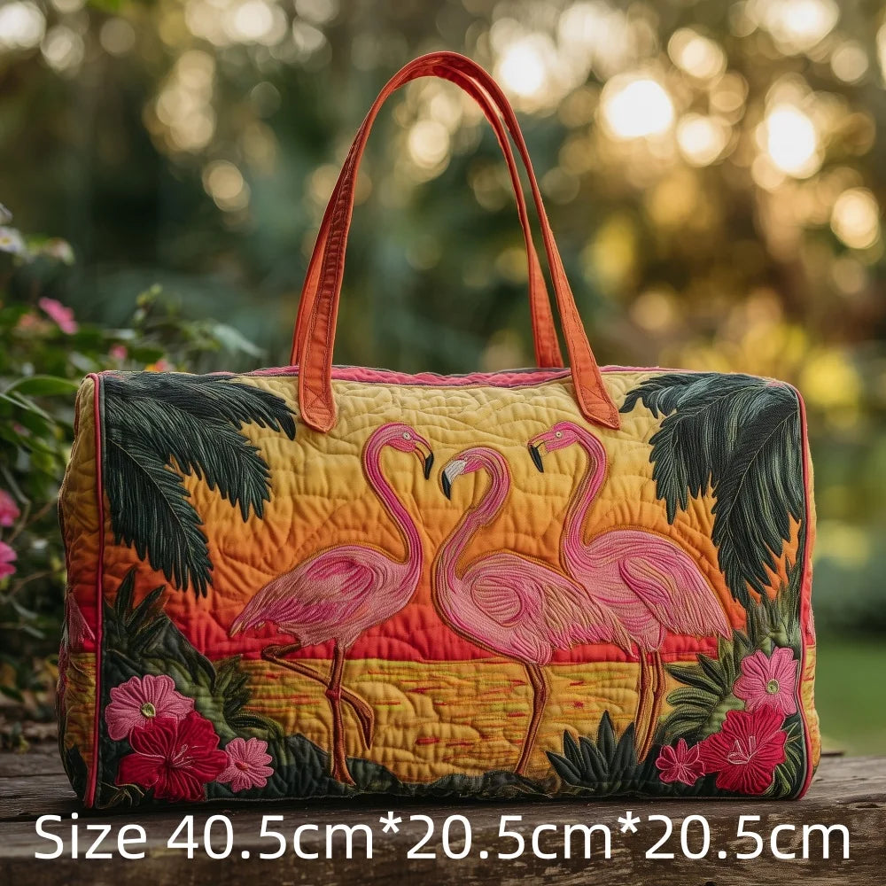 Hot Sale 3D Quilted Flamingo Bag Women Weekender Bag Tropical Palm Leaves Travel Tote Overnight Beach Vacation Carry On Bags