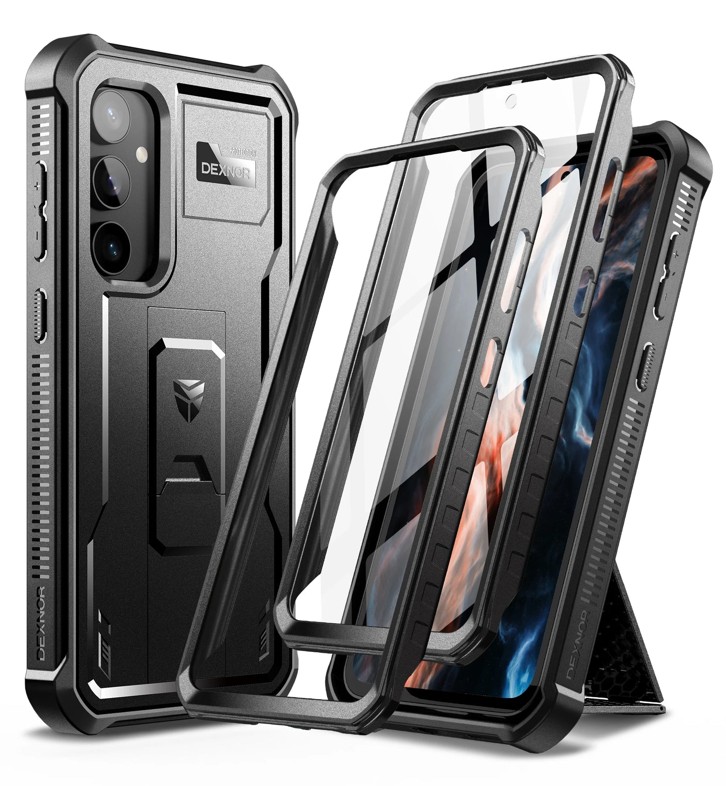 For Samsung Galaxy S23 FE 360 Full Body Bumper Military Grade Armor Shockproof Shell Case Bracket with Built in Screen Protector