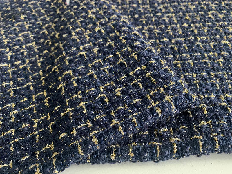 Gold Silk Small Fragrance Fabric, Polyester Woolen Tweed Fabric, Women's Shoes Bags, DIY Clothing Dress, Handmade Manual Sewing