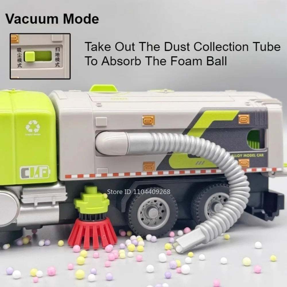 1:50 Electric Vacuum Cleaner Sweeper Garbage Truck Model Toy Alloy Diecast Light Sound Engineering Vehicle Gifts for