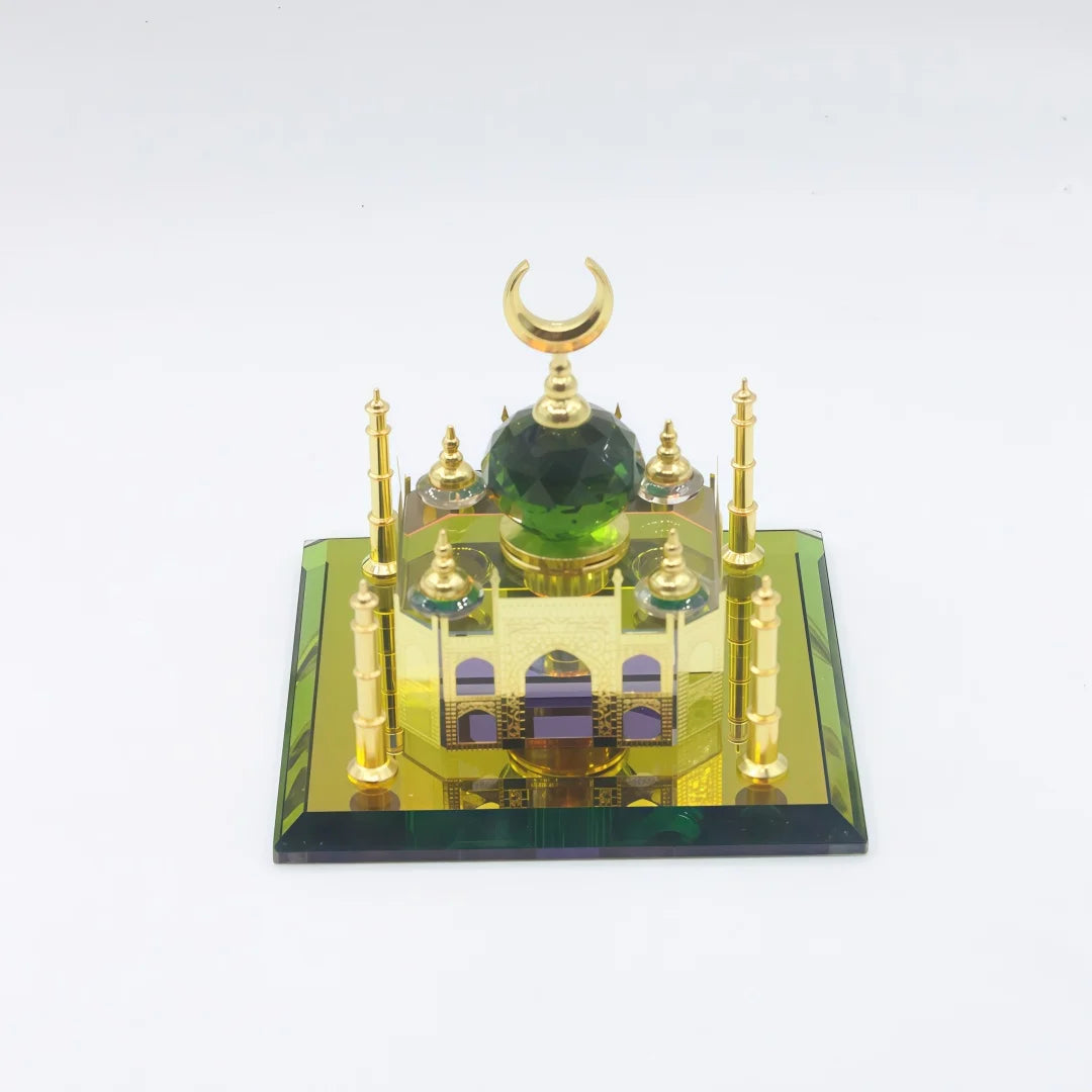 Islamic Decor Model Muslim Crystal Gilded Kaaba Model Islamic Handicraft Collectible Figurines for Car Home Desktop Decoration