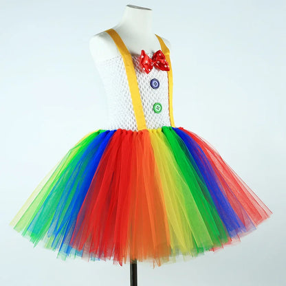 Funny Circus Clown Costume for Girls Carnival Party Dresses Naughty Joker Cosplay Halloween Costume for Kids Fancy Tutu Dress Up