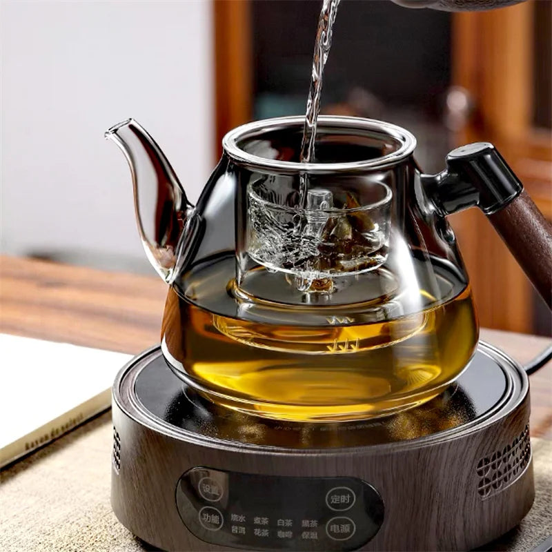 High Borosilicate Glass Teapot with Walnut Handle and Infuser