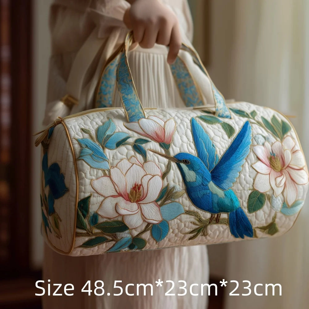 Trending Vintage 3D Quilted Travel Bag Cardinal Bird Floral Printed  Durable Weekend Gym Trip Beach Bag Carry on Tote for Women