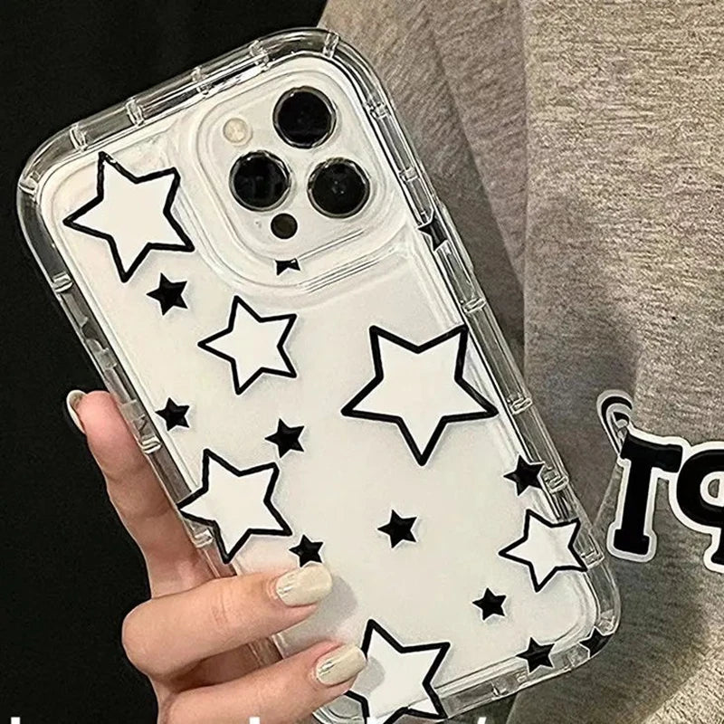 Case Black White Star Soft Clear Case for Samsung Galaxy S24 S23 Ultra S22 Plus S21 Cover