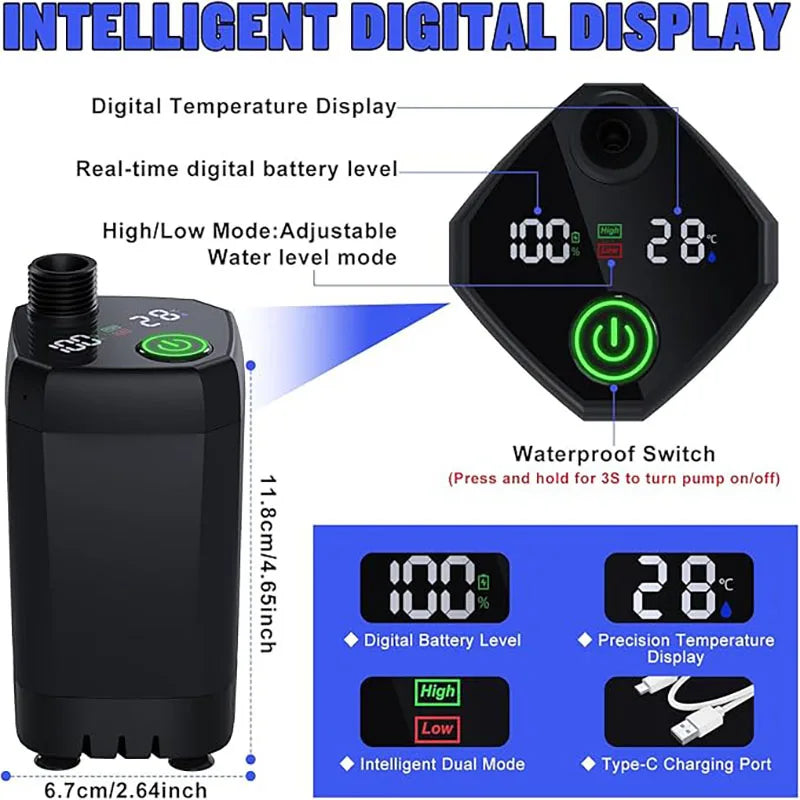 Portable Rechargeable Camping Shower Pump with LED Temperature Display 6000mAh