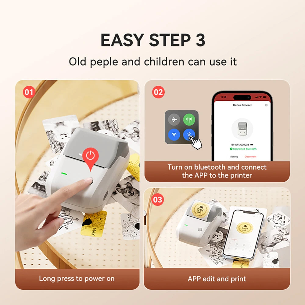 B1 Thermal Label Printer, Bluetooth Portable Sticker Maker 20–50mm, Inkless Barcode Price Tag Label Machine for Business & Food