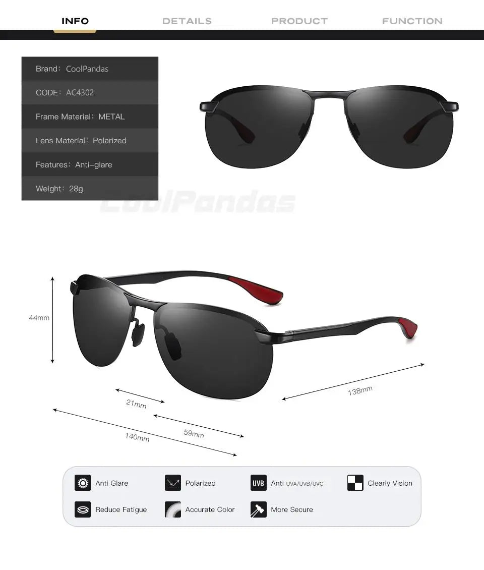 Rimless Photochromic Polarized UV400 Aluminum Driving Sunglasses for Men Women