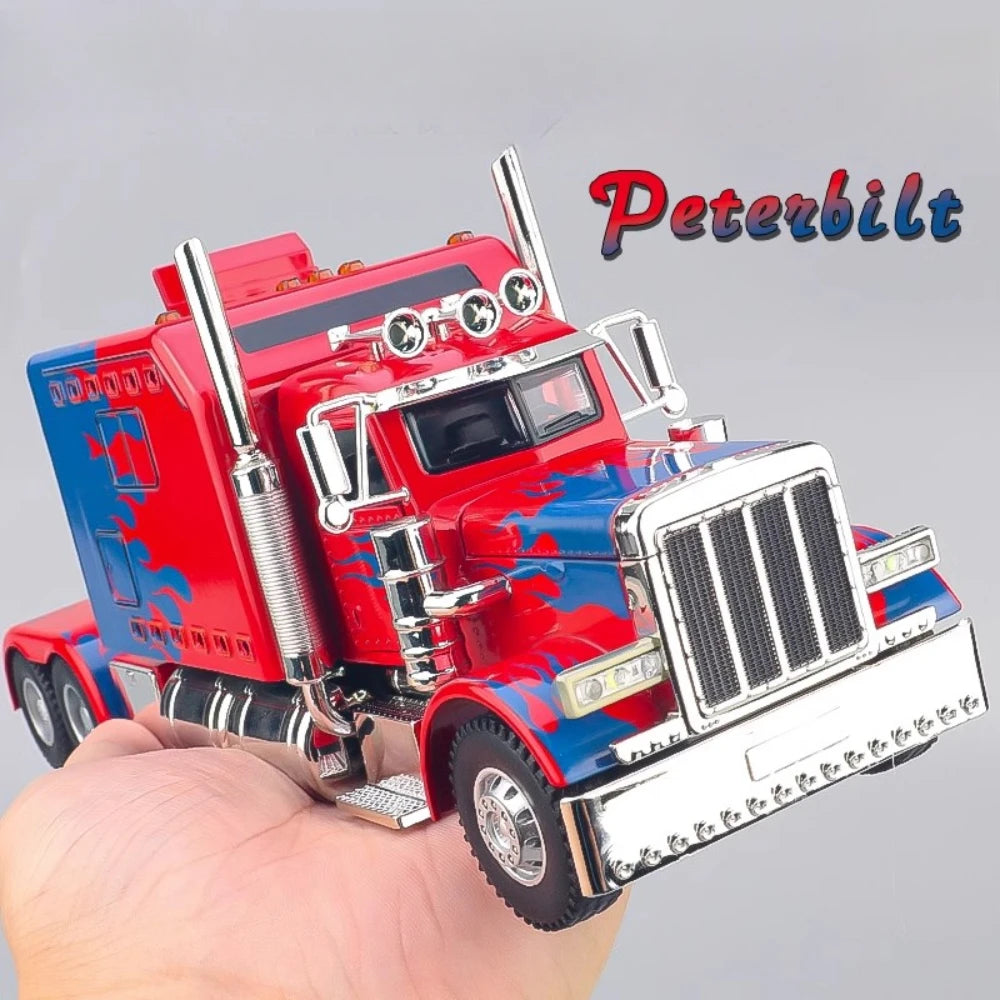 1:24 PETERBILT 389 Truck Toy Walking Tractor Car Model Alloy Die-cast Sound Light Vehicle Models Interior Decoration Present