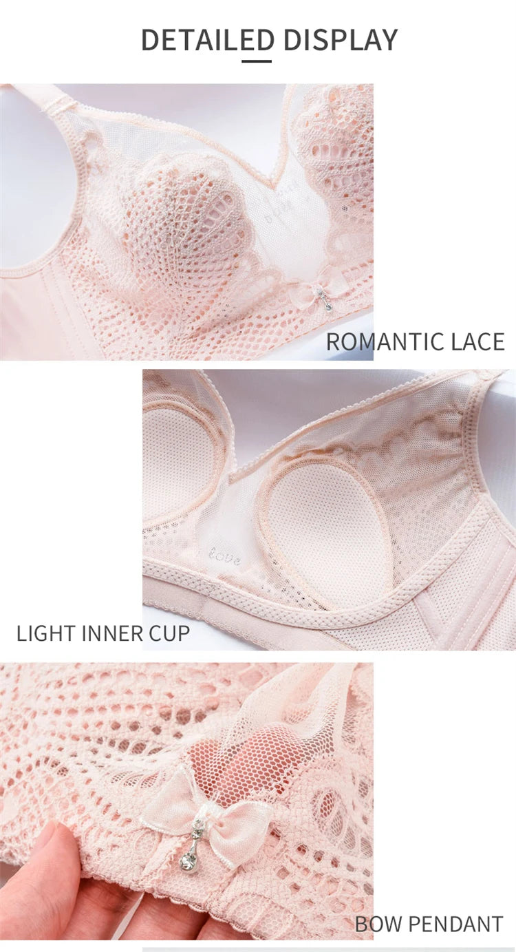 Women’s Lace Transparent Rabbit Ears Bra – Soft, Wire-Free Push-Up with Adjustable Straps