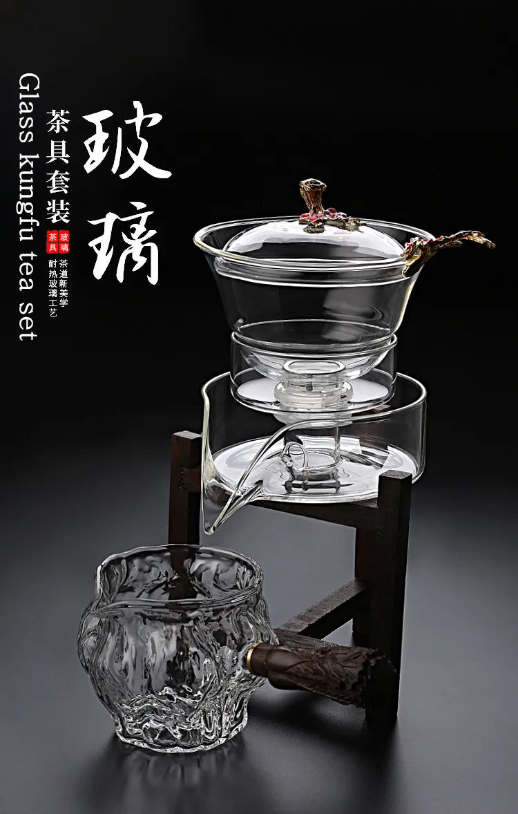 Heat-resistant glass tea set magnetic water diversion rotating cover bowl semi-automatic tea maker lazy teapot Kungfu tea set