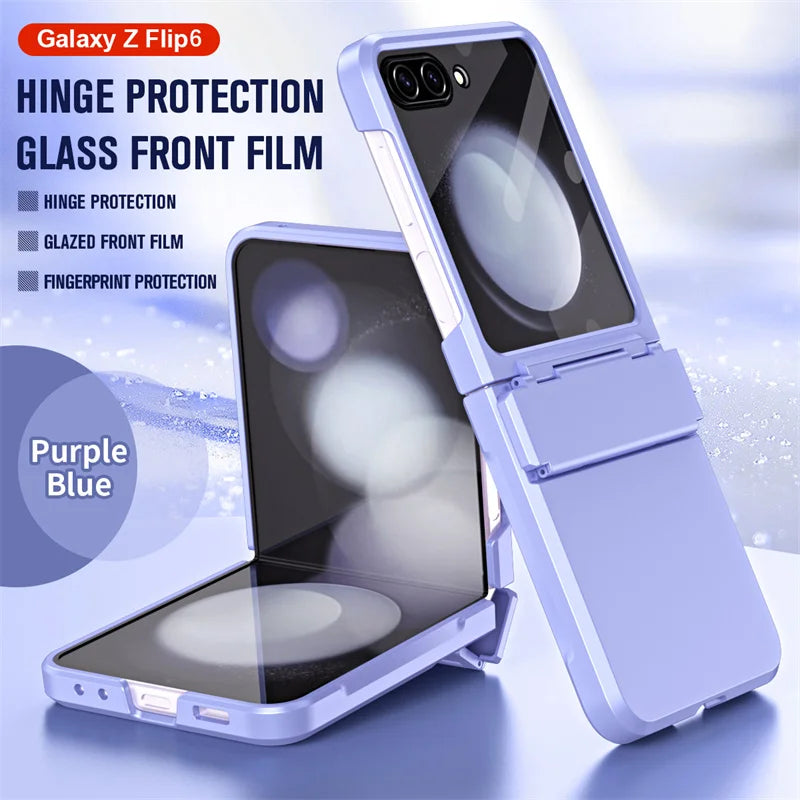 For Samsung Galaxy Z Flip 6 5 Flip5 Case Luxury Matte With Mirror Film Folding Hinge Shockproof Protection Hard Cover accessory