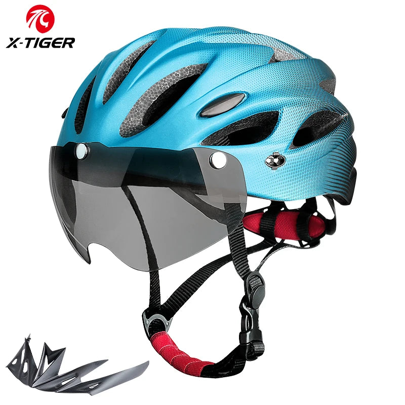 Ultra Lightweight Cycling Helmet With Magnetic Goggles And LED Rear Light