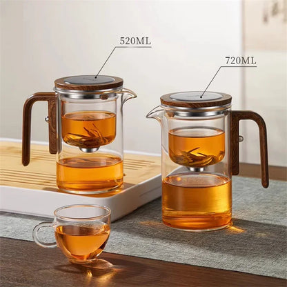 One Click Magnetic Switch Tea Separation Filtration Glass Tea Pot Wood Handle Tea Water Separation Inner Container Teapot